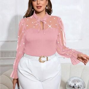 Elegant Pink Sheer Sleeve Women's Top